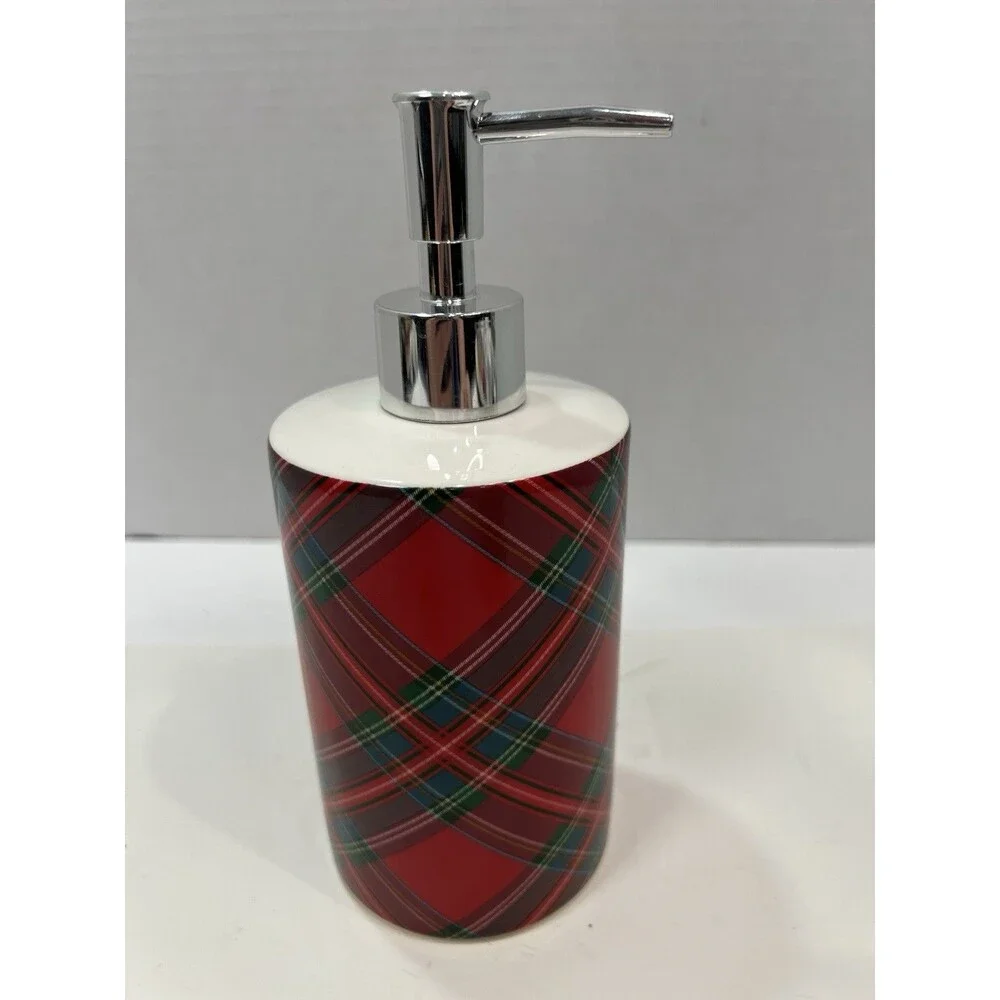 Tartan Soap Dispenser Red Green Shiny Silver Pump Unbranded Hand Wash Only Empty